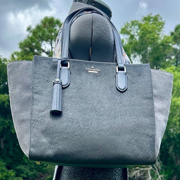 kate spade Laurel Way Suede & Hair-Calf Hadlee Tote Bag Smokey Pearl - Picture 2 of 16